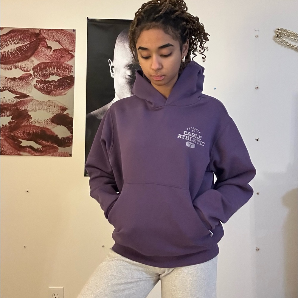 American Eagle x Russel Athletic Collab Winter 25 Thick Purple Hoodie Graphic